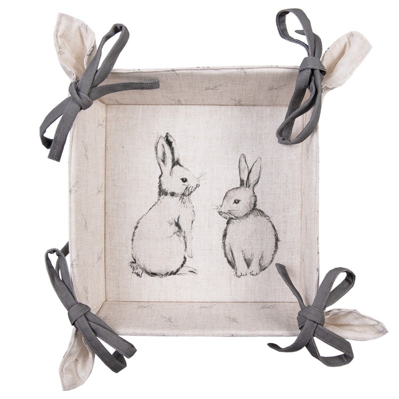 Clayre & Eef Bread Basket 35x35x8 cm Beige Grey Cotton Square Rabbit