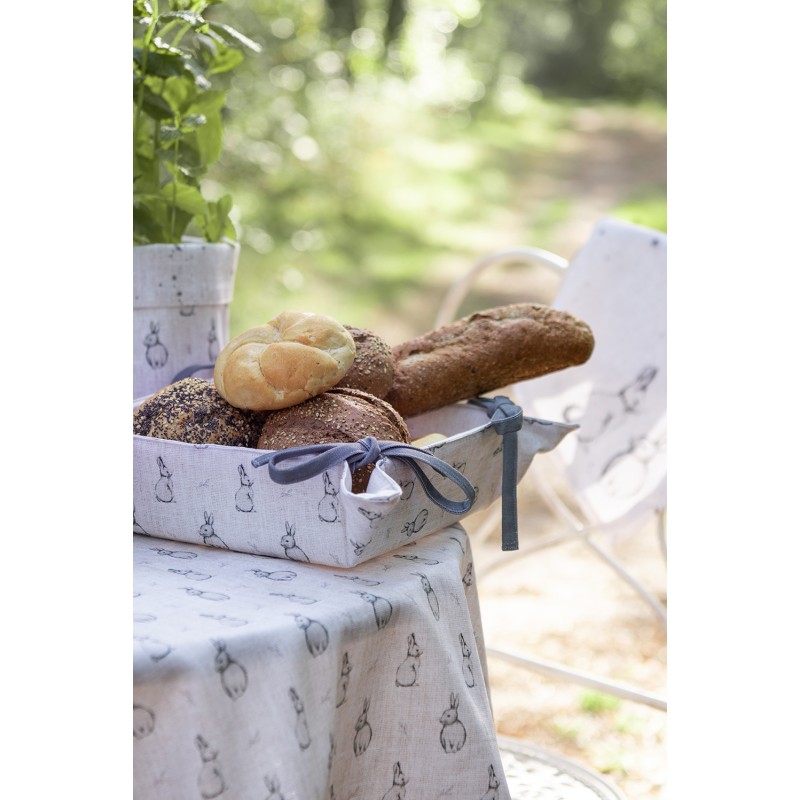 Clayre & Eef Bread Basket 35x35x8 cm Beige Grey Cotton Square Rabbit