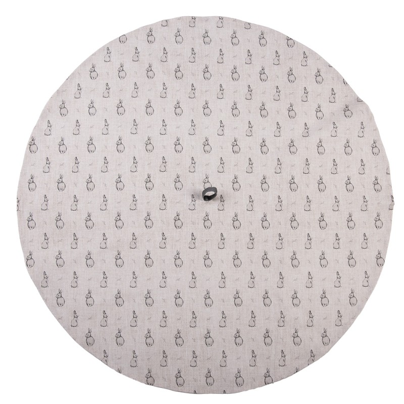 Clayre & Eef Geschirrtuch Ø 80 cm Beige Grau Baumwolle Rund Kaninchen