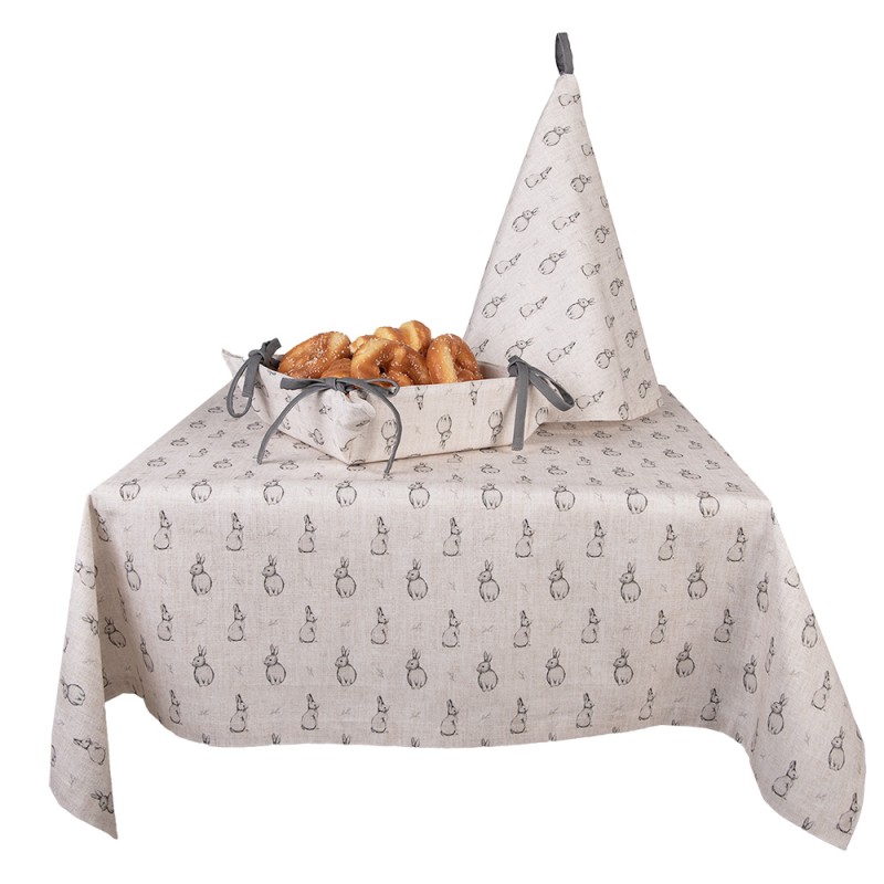 Clayre & Eef Geschirrtuch Ø 80 cm Beige Grau Baumwolle Rund Kaninchen