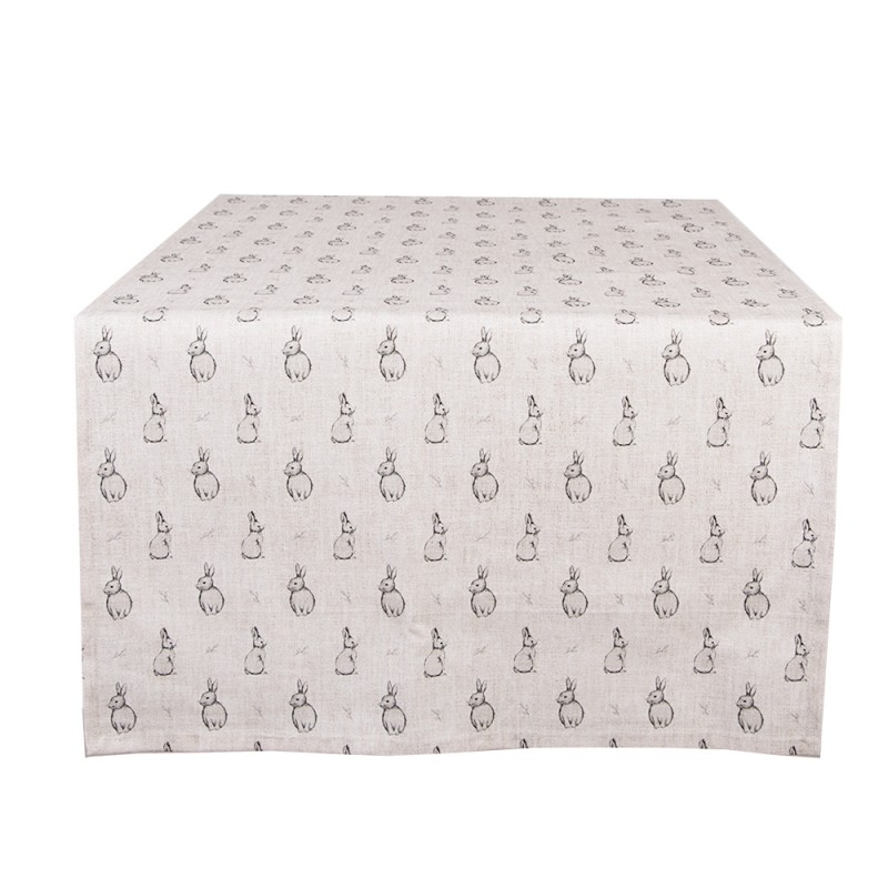 Clayre & Eef Tischläufer 50x140 cm Beige Grau Baumwolle Kaninchen