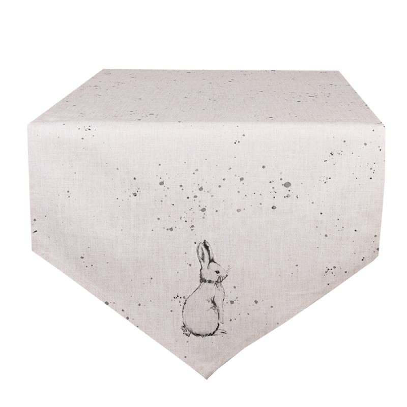 Clayre & Eef Tovaglia da tavolo 50x160 cm Beige Grigio Cotone Coniglio