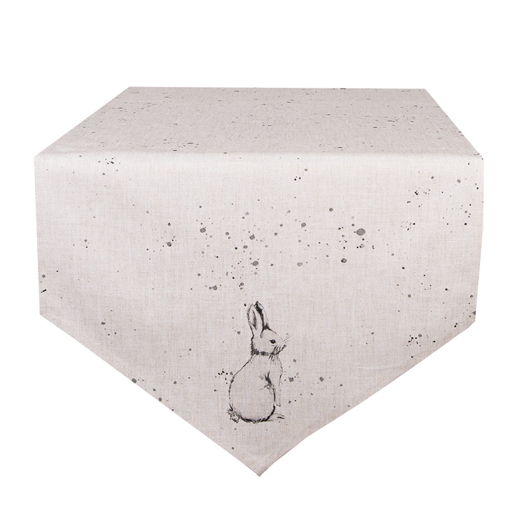 Clayre&Eef Tafelloper 50x160 cm Beige Grijs Katoen Konijn afbeelding