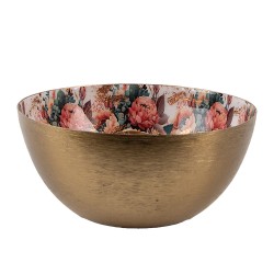 Clayre & Eef Kerzenständer Ø 14x6 cm Goldfarbig Weiß Metall Blumen