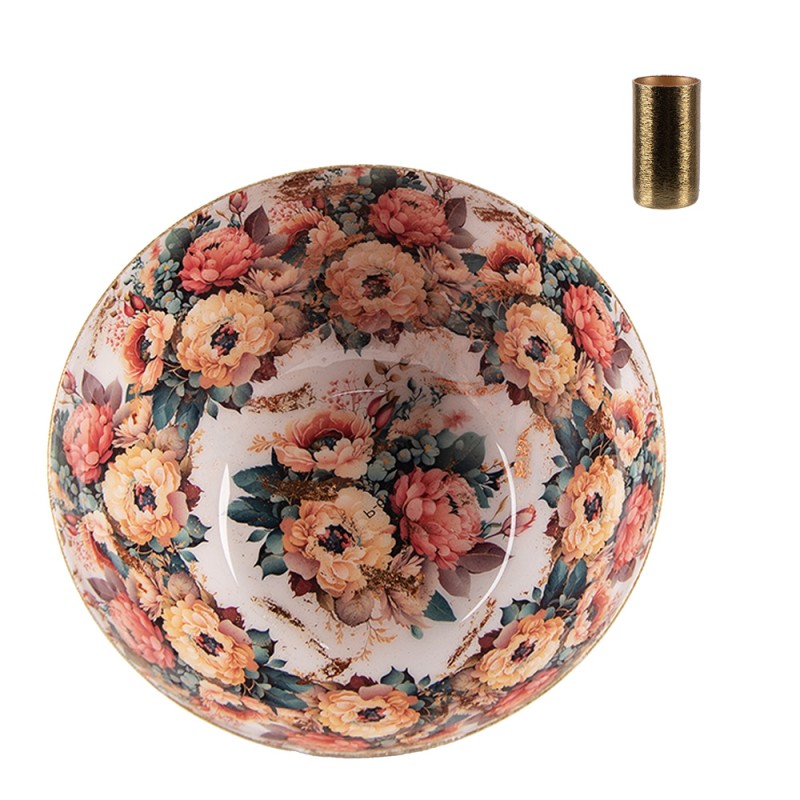 Clayre & Eef Kerzenständer Ø 14x6 cm Goldfarbig Weiß Metall Blumen