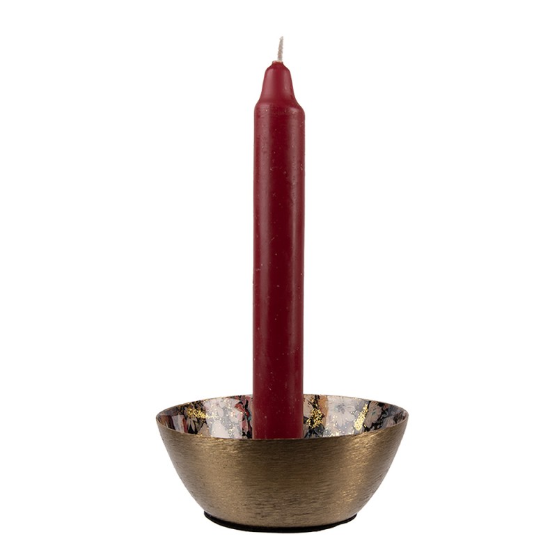 Clayre & Eef Kandelaar Ø 11x5 cm Goudkleurig Zwart Metaal Bloemen