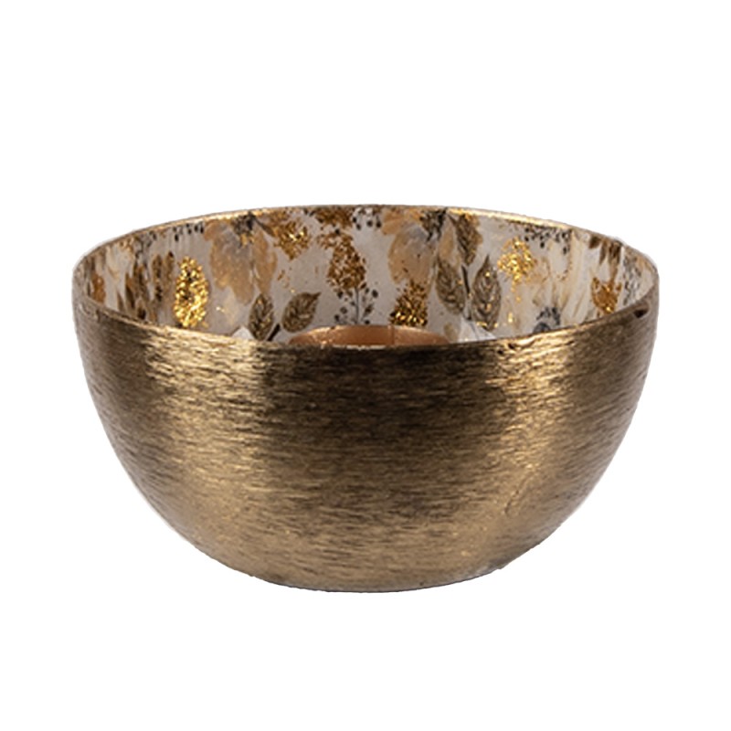 Clayre & Eef Kerzenständer Ø 8x4 cm Goldfarbig Metall Blumen