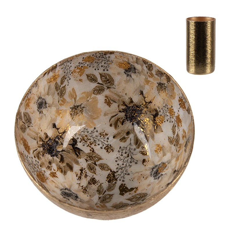 Clayre & Eef Kerzenständer Ø 8x4 cm Goldfarbig Metall Blumen
