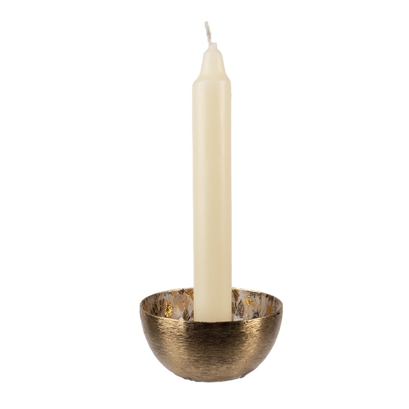 Clayre & Eef Kerzenständer Ø 8x4 cm Goldfarbig Metall Blumen