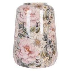 Clayre & Eef Vase Ø 37x49 cm Grey Pink Metal Flowers