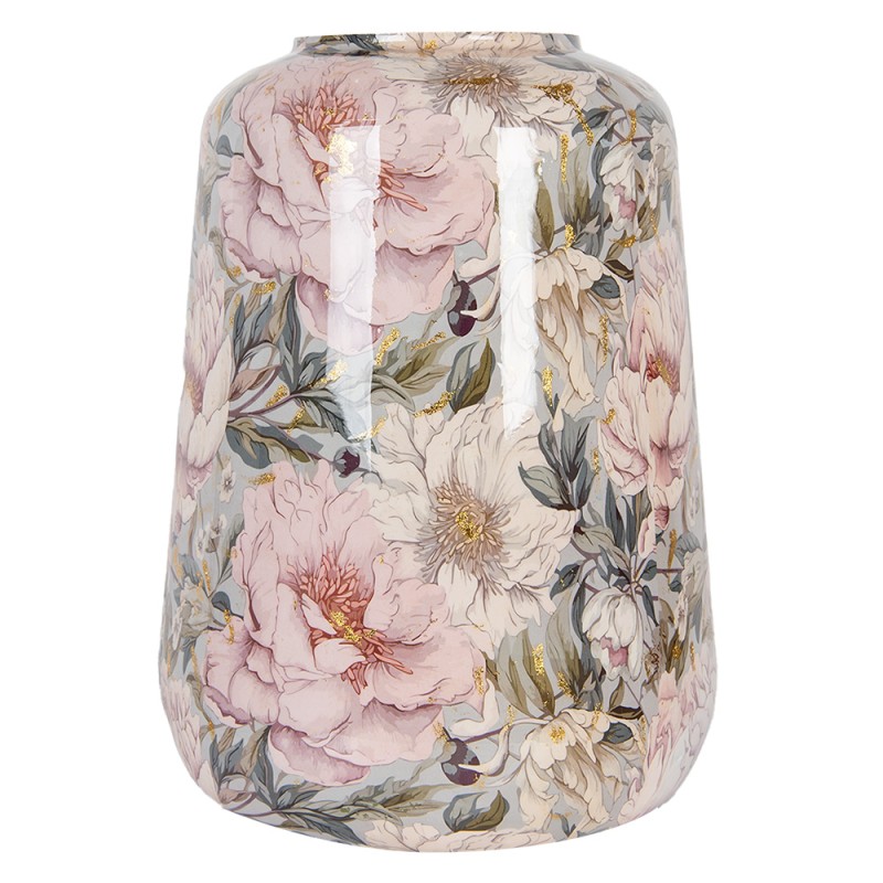 Clayre & Eef Vase Ø 37x49 cm Grey Pink Metal Flowers