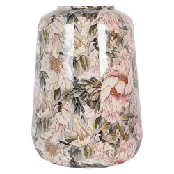 Clayre & Eef Vase Ø 37x49 cm Grey Pink Metal Flowers