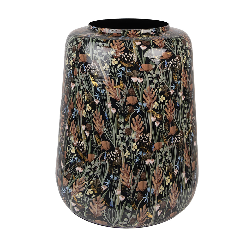 Clayre&Eef VaasØ 31x40 cm Zwart Bruin Metaal Bloemen afbeelding