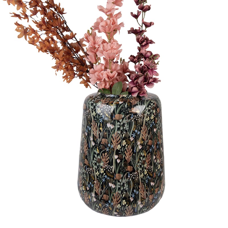 Clayre & Eef Vase Ø 31x40 cm Black Brown Metal Flowers