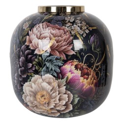 Clayre & Eef Vase Ø 29x29 cm Black Pink Metal Flowers