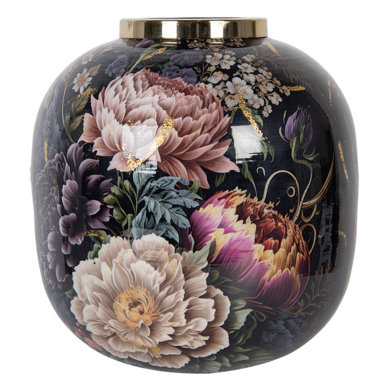 Clayre & Eef Vase Ø 29x29 cm Black Pink Metal Flowers