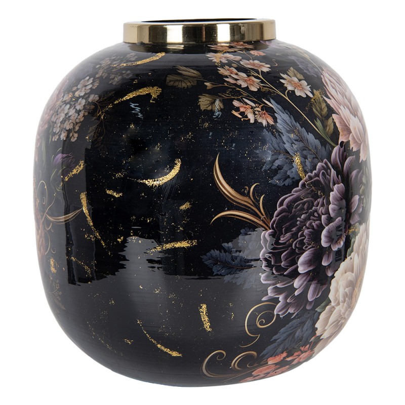 Clayre & Eef Vase Ø 29x29 cm Black Pink Metal Flowers