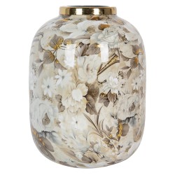 Clayre & Eef Vase Ø 17x22 cm Beige Braun Metall Blumen