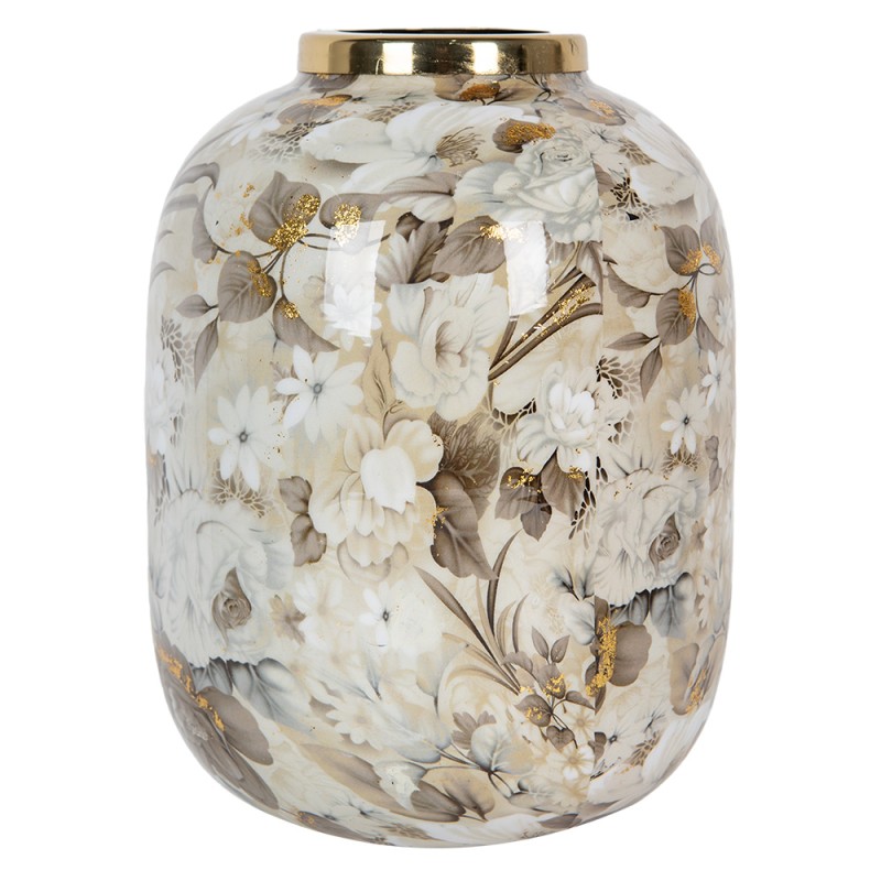 Clayre & Eef Vase Ø 17x22 cm Beige Braun Metall Blumen