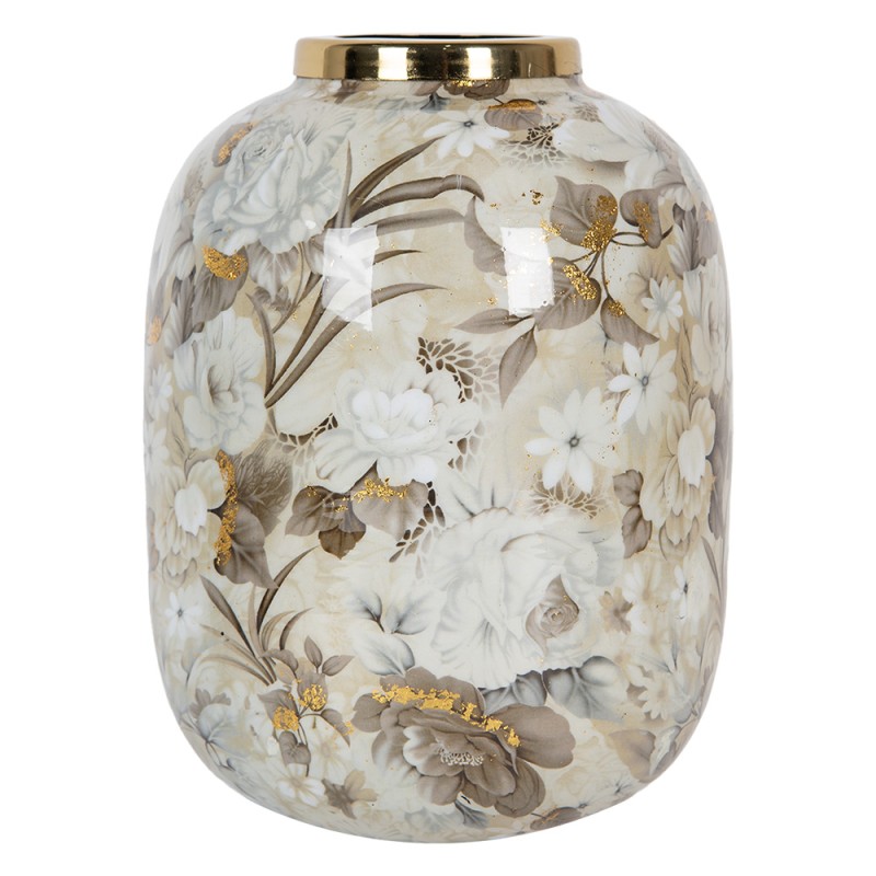 Clayre & Eef Vase Ø 17x22 cm Beige Braun Metall Blumen