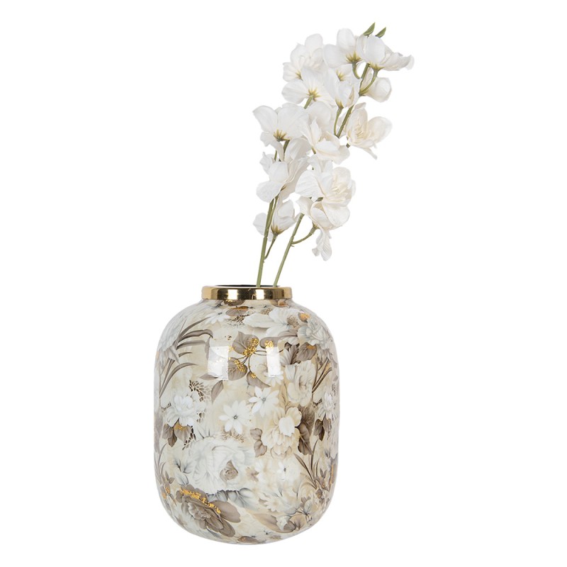 Clayre & Eef Vase Ø 17x22 cm Beige Braun Metall Blumen