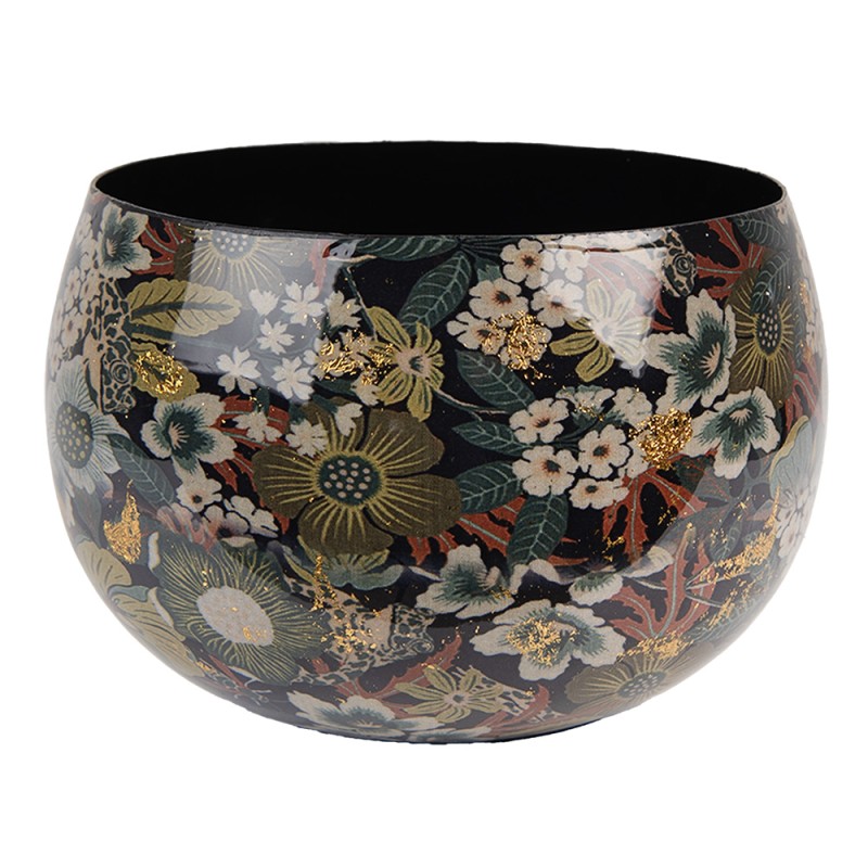 Clayre & Eef Fioriera Ø 16x12 cm Nero Verde Metallo Fiori