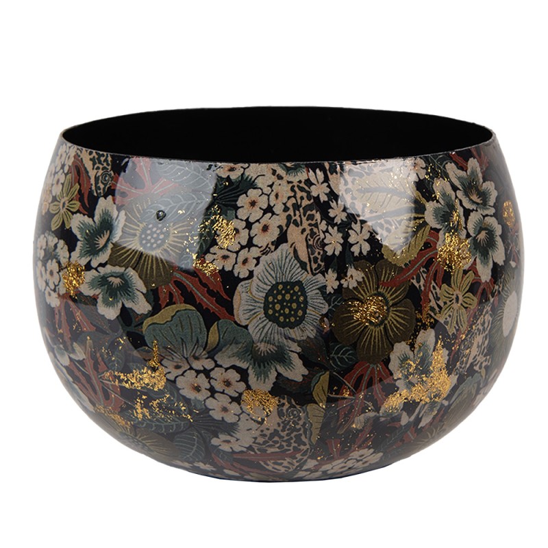 Clayre & Eef Fioriera Ø 16x12 cm Nero Verde Metallo Fiori