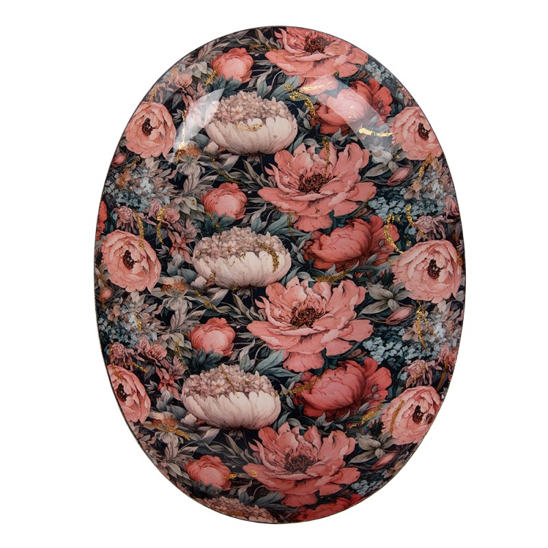 Clayre & Eef Decorative Bowl 45x32x9 cm Black Pink Metal Oval Flowers