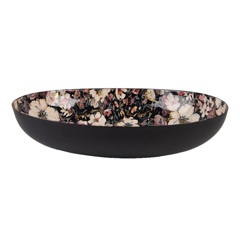 Clayre & Eef Decorative Bowl 34x27x7 cm Black Beige Metal Oval Flowers