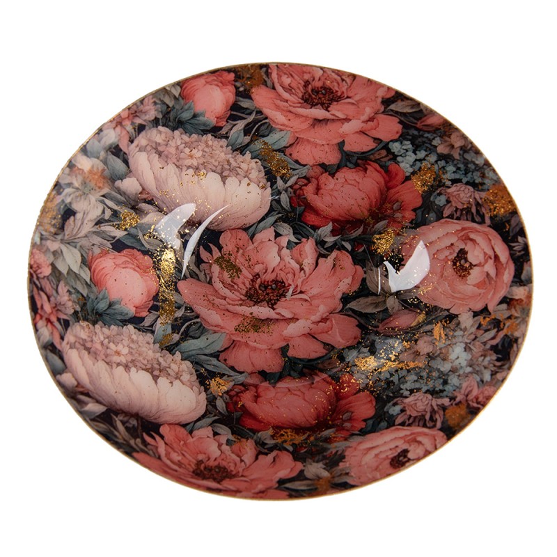 Clayre & Eef Decoratie schaal 16x14x6 cm Goudkleurig Roze Metaal Bloemen