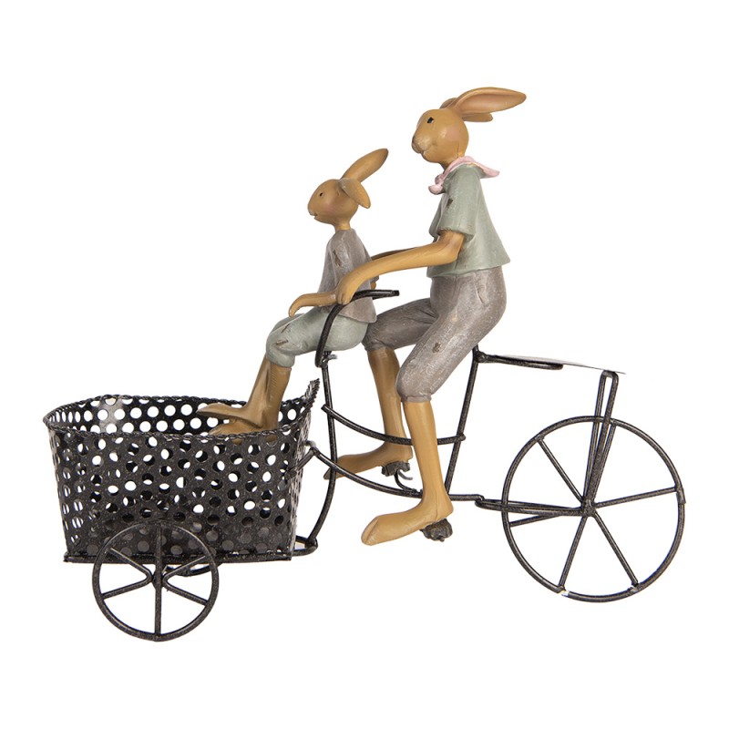 Clayre & Eef Figurine décorative Lapins 28x12x23 cm Marron Plastique Vélo