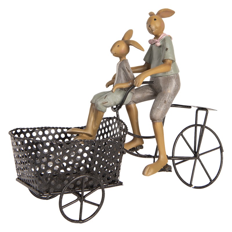 Clayre & Eef Figurine décorative Lapins 28x12x23 cm Marron Plastique Vélo