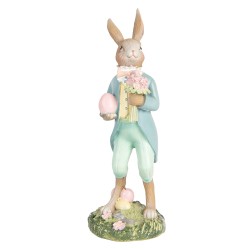 Clayre & Eef Decoratie Beeld Konijn 13 cm Beige Blauw Kunststof