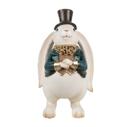 Clayre & Eef Dekorationsfigur Kaninchen 14x13x23 cm Weiß Blau Kunststoff