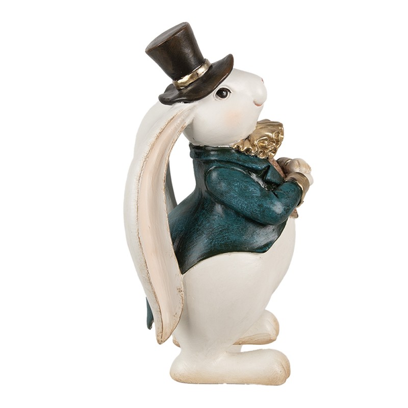 Clayre & Eef Decorative Figurine Rabbit 14x13x23 cm White Blue Plastic