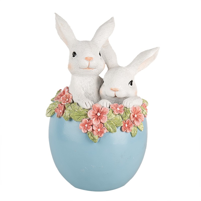 Clayre & Eef Figurine décorative Lapin 13x12x20 cm Blanc Bleu Plastique