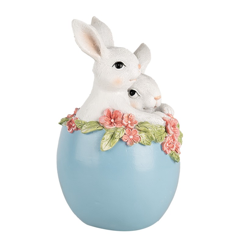 Clayre & Eef Figurine décorative Lapin 13x12x20 cm Blanc Bleu Plastique