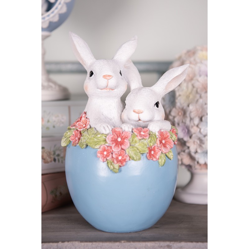 Clayre & Eef Figurine décorative Lapin 13x12x20 cm Blanc Bleu Plastique