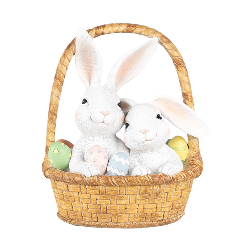 Clayre & Eef Figurine décorative Lapins 17x13x20 cm Blanc Marron Plastique