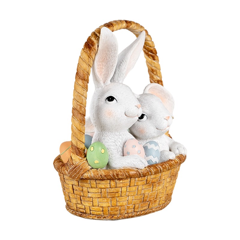 Clayre & Eef Figurine décorative Lapins 17x13x20 cm Blanc Marron Plastique