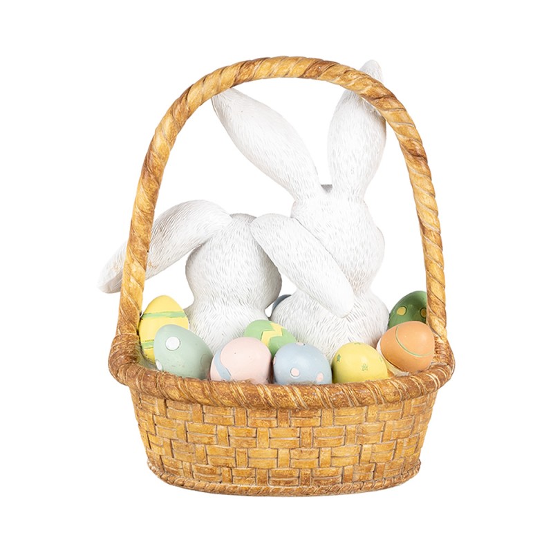 Clayre & Eef Figurine décorative Lapins 17x13x20 cm Blanc Marron Plastique