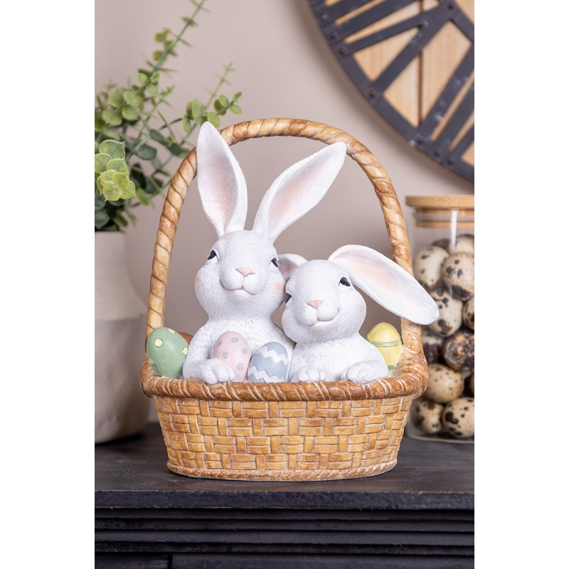 Clayre & Eef Figurine décorative Lapins 17x13x20 cm Blanc Marron Plastique