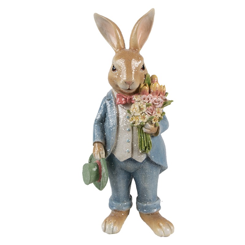 Clayre & Eef Statuetta decorativa Coniglio 26 cm Marrone Blu Plastica