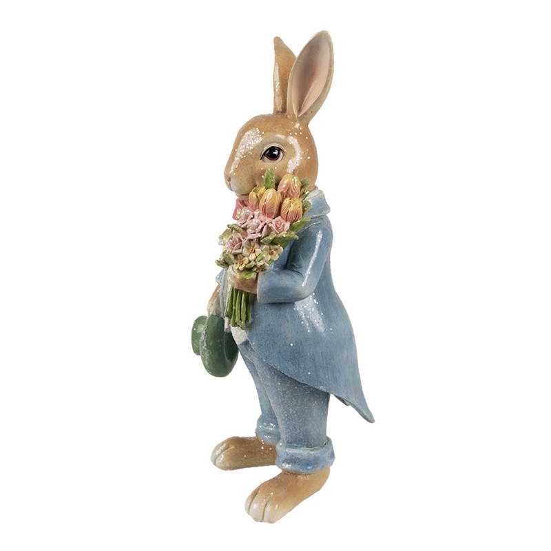 Clayre & Eef Statuetta decorativa Coniglio 26 cm Marrone Blu Plastica