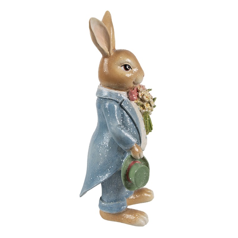 Clayre & Eef Statuetta decorativa Coniglio 26 cm Marrone Blu Plastica