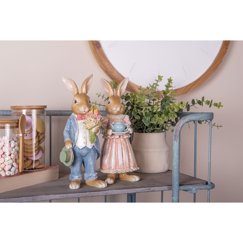 Clayre & Eef Statuetta decorativa Coniglio 26 cm Marrone Blu Plastica