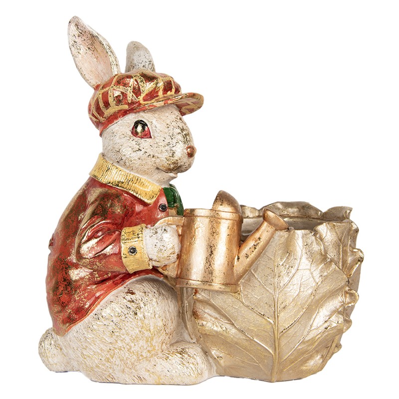 Clayre & Eef Figurine décorative Lapin 28x18x30 cm Beige Rouge Plastique