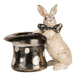 Clayre & Eef Dekorationsfigur Kaninchen 20x13x19 cm Beige Schwarz Kunststoff