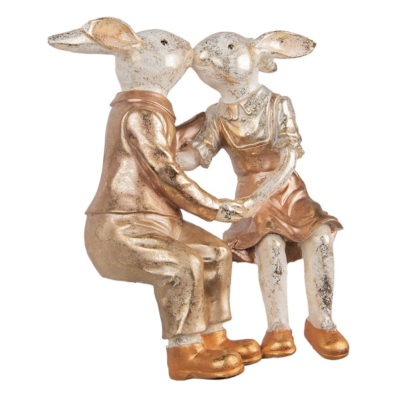 Clayre & Eef Dekorationsfigur Kaninchen 32x17x35 cm Beige Rosa Kunststoff