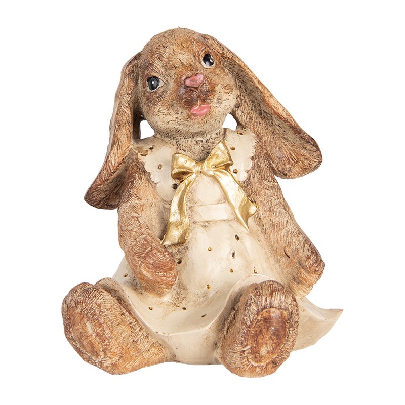 Clayre & Eef Figurine décorative Lapin 16x14x18 cm Marron Beige Plastique